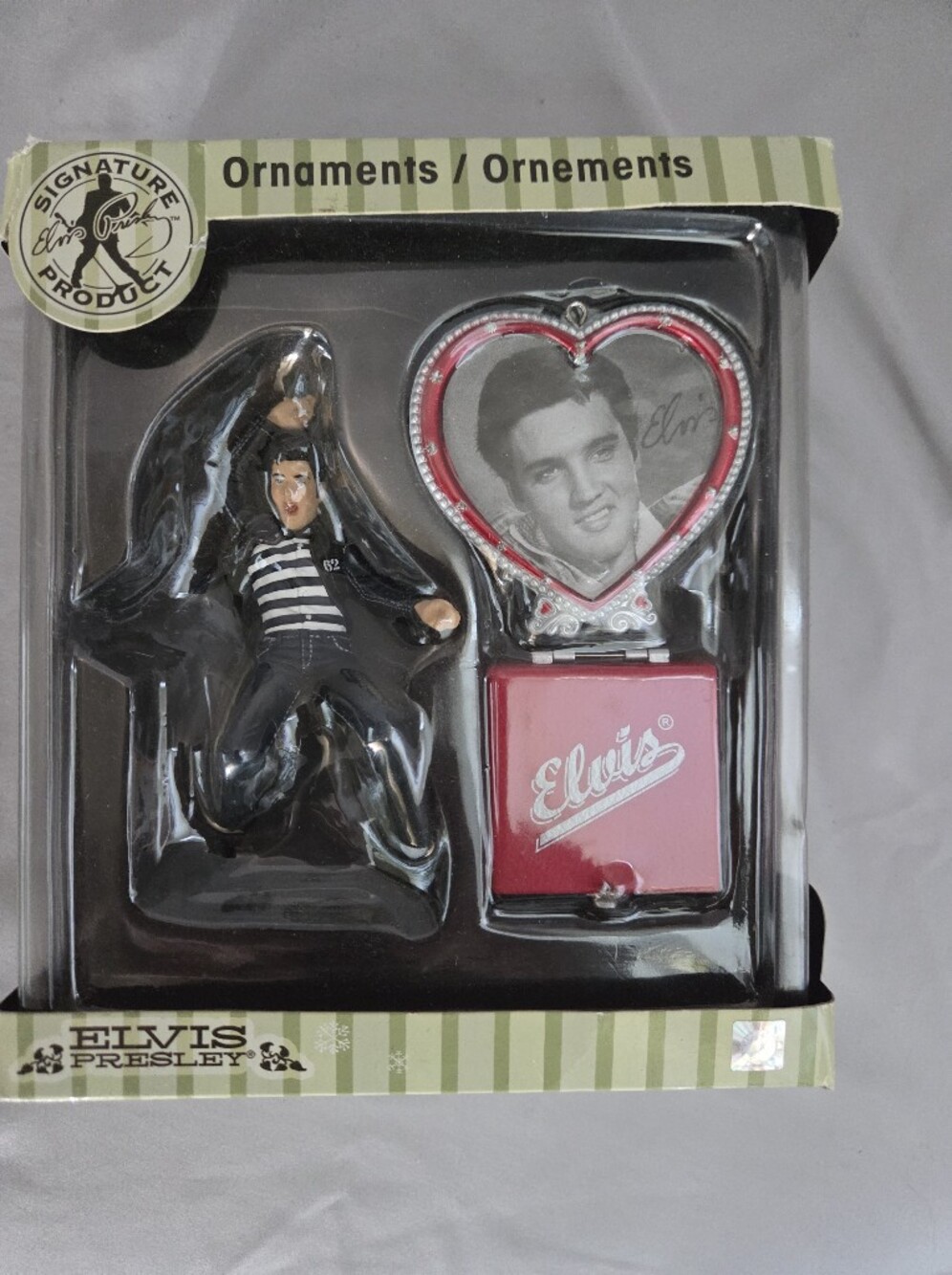 Elvis Signature Red and Silver Heart Ornament Set